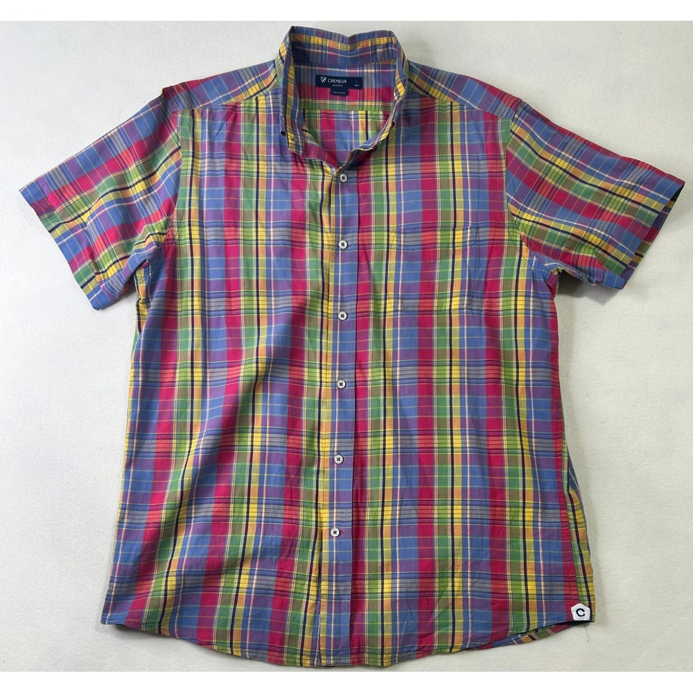 Cremieux Classics Mens Large Short Sleeve Madras Plaid Button Down Shirt GS47